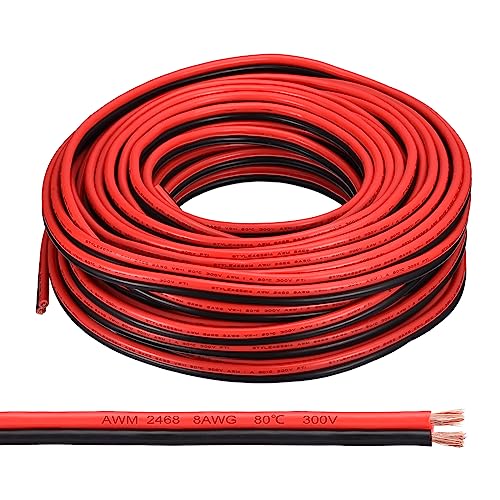 QUARKZMAN 8AWG Elektrischer Draht 2 x 8,37 mm² Strom Kabel 30 Meter Weich und flexibel Kupfer Verlängerungskabel UL2468 Mantelleitung Gerätekabel PVC Silkon 2 adrig Rot Schwarz Elektrokabel von QUARKZMAN