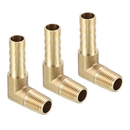 QUARKZMAN 8mm Widerhaken zu 1/8" PT Außengewinderohr x 3Stk. 90 Grad Ellbogen Messing Stachelschlauchverschraubung für Luft Wasser Kraftstoff Pneumatikschlauch Gold von QUARKZMAN