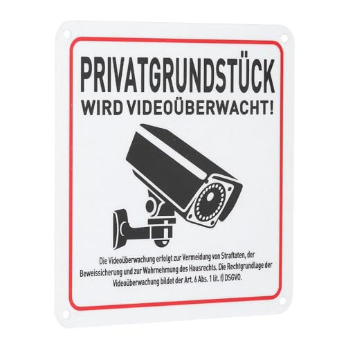 QUARKZMAN Achtung Videoüberwachung Schild 15 x 15 cm Privatgrundstück Aluminium Selbstklebend Warnschild mit Bohrlöcher Reflektierend Hinweisschilder für Überwachung Kamera Attrappe von QUARKZMAN