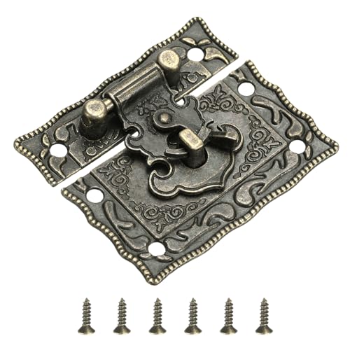 QUARKZMAN Antike Verschlüsse 43 x 51mm Hasp Schloss Riegel Verschluss Retro Knebelverschluss aus Zinklegierung mit Schrauben für Schmuckschatulle Koffer Werkzeugkasten Holzkiste, Bronze von QUARKZMAN