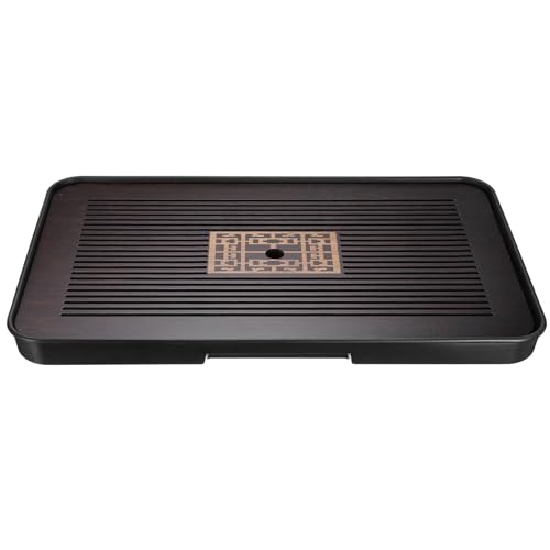 QUARKZMAN Bambus Chinesischer Gong Fu Tee Tablett 17,1" Traditionelles Schnitz-Teetablett Bambus Teetisch Möbel Vintage Tee mit Wasserspeicherbox zum Teetrinken Braun Schwarz von QUARKZMAN
