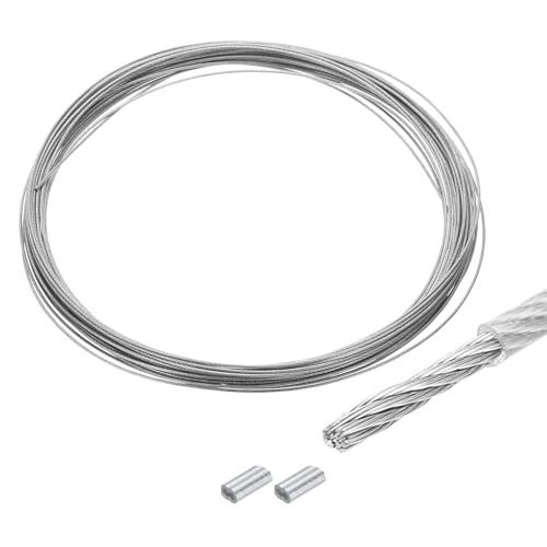 QUARKZMAN Drahtseil Edelstahl 10M x 1,2 mm Stahlseil PVC ummantelt mit 2 Aluminiumhülsen Sicherungsdraht Aufhänger für Bilder Vorhang Geländer Outdoor Gartenmöbel Sonnensegel, Transparent von QUARKZMAN