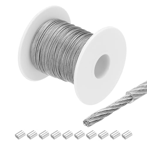 QUARKZMAN Drahtseil Edelstahl 30M x 2 mm Stahlseil PVC ummantelt mit 10 Aluminiumhülsen Sicherungsdraht Aufhängedraht Drahtkabel Wäscheleine für Bilder Outdoor Zaun Gardinen, Transparent von QUARKZMAN