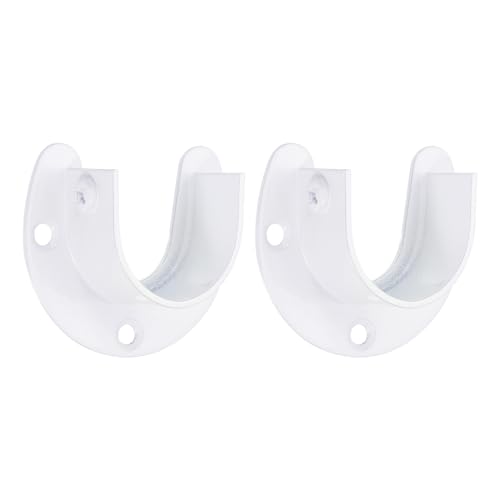 QUARKZMAN Edelstahl Stahl Schrank Stab Halterung 1.26" Durchmesser Kleiderschrank Halterung U-förmig Stab Steckdose Flansch für Garderobe Vorhang Dusche Weiß 2 Pack von QUARKZMAN