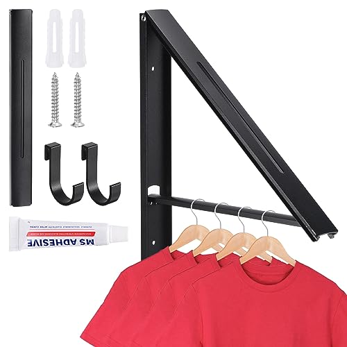 QUARKZMAN Einziehbar Kleidung Rack für Wäscherei Aluminum Kleidung Trockengestell Wandmontage Klappbar Kleidung Aufhänger Trockengestell Garderobe Haken für Bad Balkon Schwarz 1-Pack von QUARKZMAN