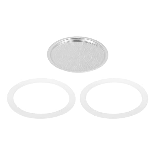 QUARKZMAN Ersatzteile für die Espressomaschine für den Herd, Aluminium-Kaffeekannenteile mit 1 Filter und 2 Silikondichtungen, 81 x 71 x 4 mm, für Mokka-Kaffeemaschine mit 12 Tassen (Silber) von QUARKZMAN