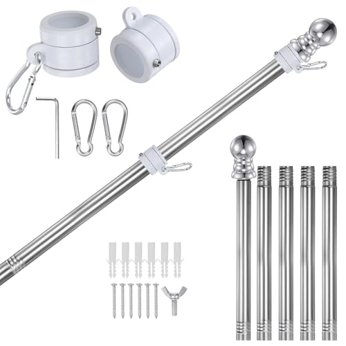 QUARKZMAN Fahnenmast-Kit 6ft Edelstahl-Fahnenmast-Kit mit 360° Drehbarem Ring und Anti-Wrap-Funktion für Haus Veranda Außenbereich Boot Wohnmobil LKW von QUARKZMAN