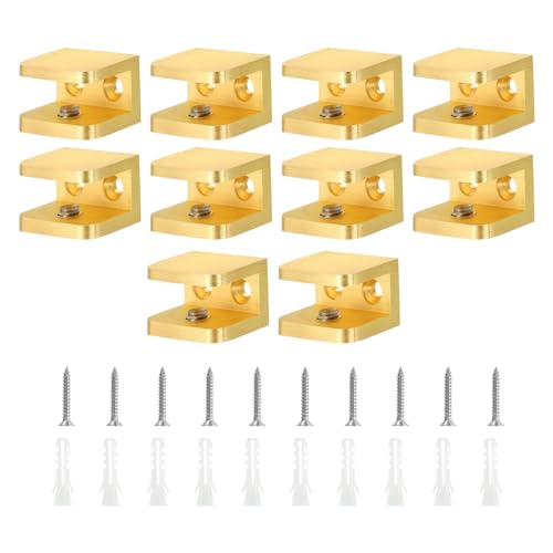 QUARKZMAN Glasregal-Klemme, 10 Stück Kupfer Gold Verstellbare Glasclip-Halterung für 10-12 mm dickes Glas, Befestigungswinkel für festes Paneel U-Klemme QUARKZMAN Glasregal-Klemme, 10 Stück Kupfer Gold Verstellbare Glasclip-Halterung für 10-12 mm dickes Glas, Befestigungswinkel für festes Paneel U-Klemme von QUARKZMAN