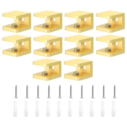 QUARKZMAN Glasregal-Klemme, 10 Stück Kupfer Gold Verstellbare Glasclip-Halterung für 8-10 mm dickes Glas, Befestigungswinkel für festes Paneel U-Klemme QUARKZMAN Glasregal-Klemme, 10 Stück Kupfer Gold Verstellbare Glasclip-Halterung für 8-10 mm dickes Glas, Befestigungswinkel für festes Paneel U-Klemme von QUARKZMAN