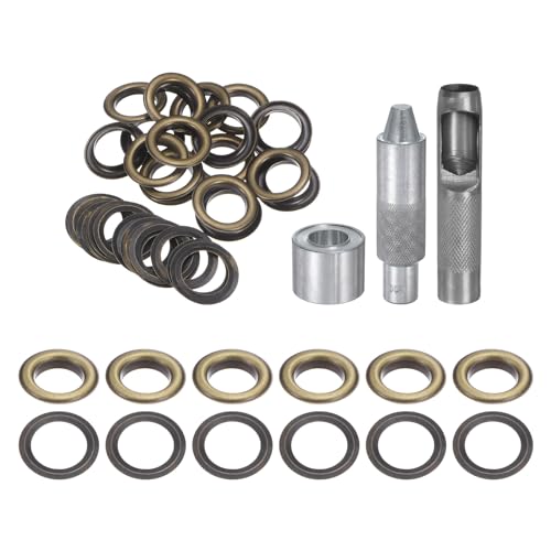 QUARKZMAN Grommet Werkzeug Kit, 20 Pcs 18mm Ösen mit 2 Ösenzange & 1 Scheiben Set, Metallösen Kupfer Tülle Stanzwerkzeug für Stoff Planen Leder Gewebe Vorhang Poolabdeckung, Bronze von QUARKZMAN