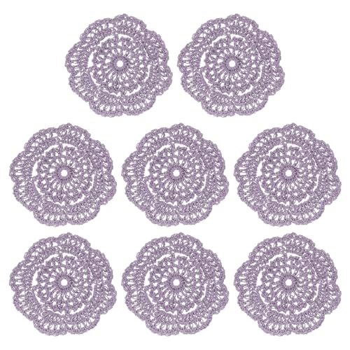 QUARKZMAN Häkelspitzen, 8 Stück 4" Baumwollgewebte Untersetzer, Spitze runde handgemachte Untersetzer mit Blumenmuster für Hochzeitsfeier Dekoration (Grau Lila) von QUARKZMAN
