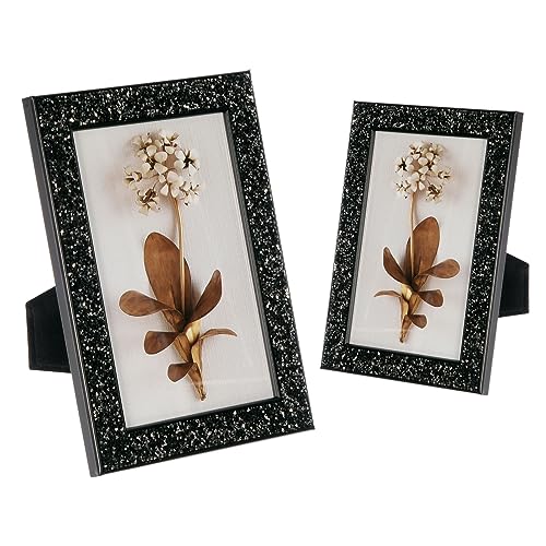 QUARKZMAN 2 Pcs Bilderrahmen 10 x 15 cm Glänzende Glasbilderrahmen mit Samtrücken Modern Bling Kunstrahmen Tisch für Foto, Hochzeit, Büro, Kinderzeichnungen, Schwarz von QUARKZMAN