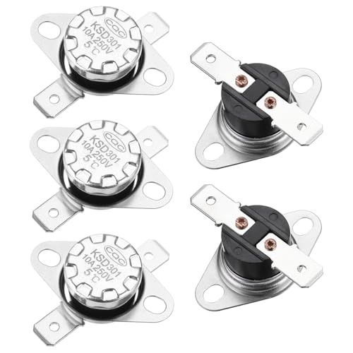 QUARKZMAN 5 Stück KSD301 Thermoschalter 5°C Normalerweise Geschlossen 250V 10A Thermostat Snap-Disc Temperaturschalter für Mikrowellen, Backöfen, Kaffeemaschinen, Bakelit-Material von QUARKZMAN