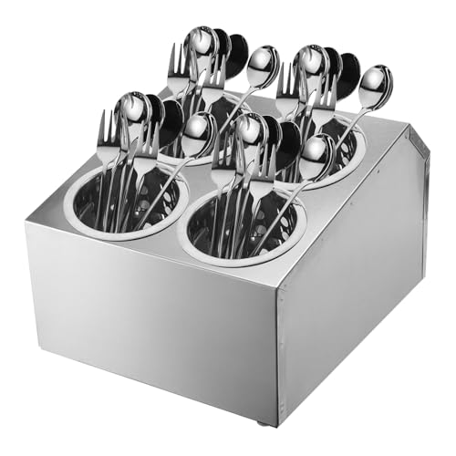 QUARKZMAN Kommerzieller Utensilienhalter, Edelstahl-Küchenutensilienhalter Zylinder-Besteckhalter Abtropfgestell für die Arbeitsplatte Silberwaren-Organizer (Doppelreihe 4 Löcher) von QUARKZMAN