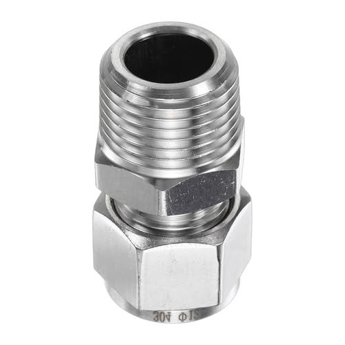 QUARKZMAN Kompressionsverschraubung 12mm Rohraußendurchmesser x 1/2" NPT Gewinde männlich Edelstahl Gerader Kupplungsadapter Kompressionsrohrfitting-Verbinder für Öl Gas Wasser von QUARKZMAN