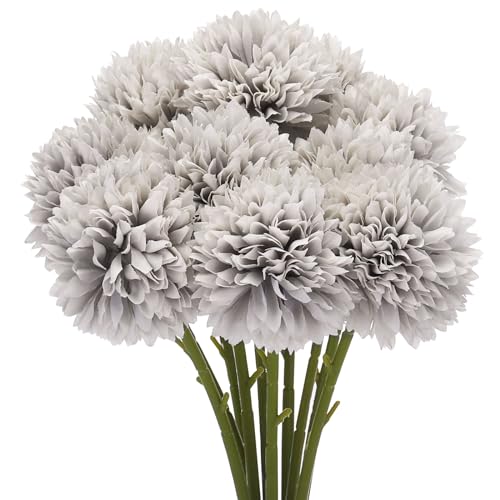 QUARKZMAN Künstliche Blumenköpfe Seiden Chrysantheme Kugel Hortensie Grau Falsche Blumen für Heimwerker Bastelarbeiten Hochzeit und Party Dekoration Packung von 10 von QUARKZMAN