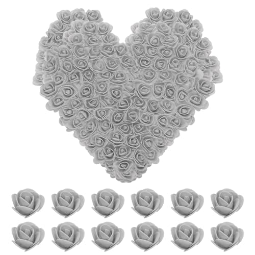 QUARKZMAN Künstliche Rosen Blüten Köpfe Grau PE Mini Kunst Blumen für DIY Handwerk Hochzeit und Party Dekoration Packung von 200 von QUARKZMAN