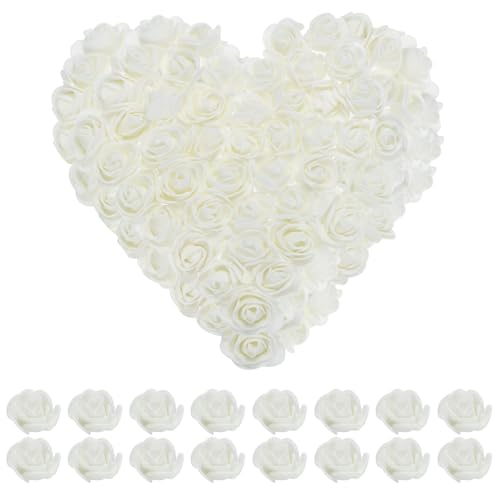 QUARKZMAN Künstliche Rosenblütenköpfe, weiße PE-Mini-Kunstblumen, künstliche Rosen aus Schaumstoff, gefälschte Blumen für DIY-Bastelarbeiten mit 250 Stück von QUARKZMAN