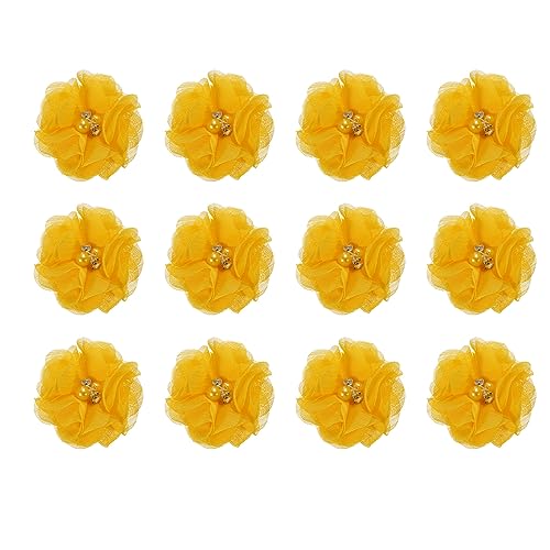 QUARKZMAN Kunststrass Chiffon Blume Köpfe Gold Gelb Kunstblumen 2" für Basteln Hochzeit und Party Dekoration Pack von 12 von QUARKZMAN