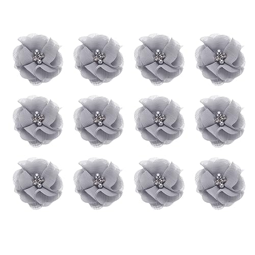 QUARKZMAN Kunststrass Chiffon Blume Köpfe Grau Kunstblumen 2" für Basteln Hochzeit und Party Dekoration Pack von 12 QUARKZMAN Kunststrass Chiffon Blume Köpfe Grau Kunstblumen 2" für Basteln Hochzeit und Party Dekoration Pack von 12 von QUARKZMAN