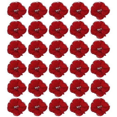 QUARKZMAN Kunststrass Chiffon Blume Köpfe Rot Kunstblumen 2" für Basteln Hochzeit und Party Dekoration Pack von 30 von QUARKZMAN