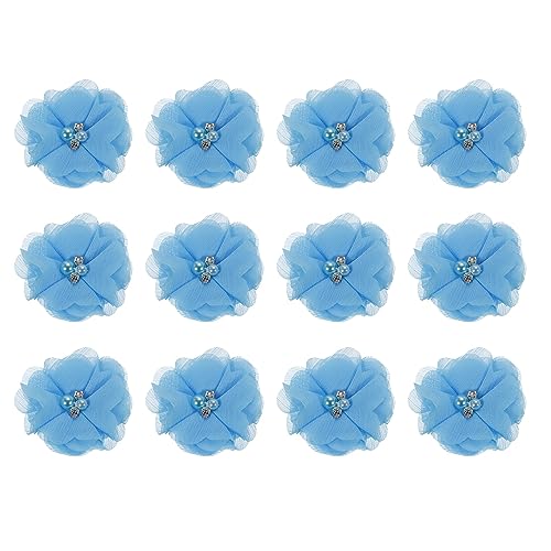 QUARKZMAN Kunststrass Chiffon Blume Köpfe See Blau Kunstblumen 2" für Basteln Hochzeit und Party Dekoration Pack von 12 von QUARKZMAN