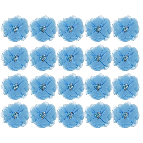 QUARKZMAN Kunststrass Chiffon Blume Köpfe See Blau Kunstblumen 2" für Basteln Hochzeit und Party Dekoration Pack von 20 von QUARKZMAN