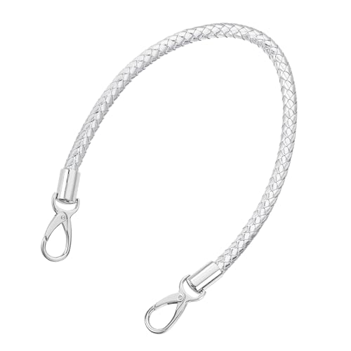QUARKZMAN Taschenhenkel Taschengriffe für Häkeltaschen, 50cm Kurzer Taschenriemen PU Ersatzgriffe Lederriemen für Taschen Handtaschen(Silberner Gurt + Silberner Verschluss) von QUARKZMAN