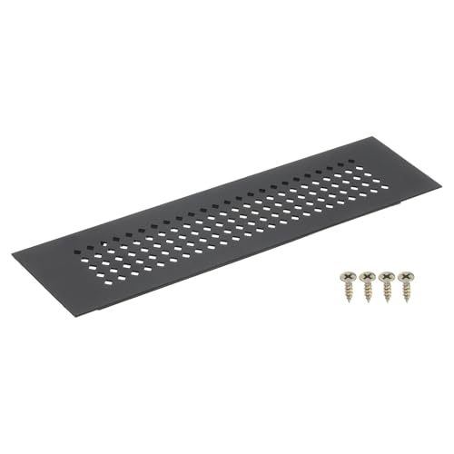 QUARKZMAN Luftschlitze Abdeckung, 1 Stück 200 x 50mm Aluminiumlegierung Rechteckige Luft Rücklauf Ventilabdeckung mit Schraube, Belüftung Abdeckungen für Tür Kleider Schuhschrank (Schwarz) von QUARKZMAN