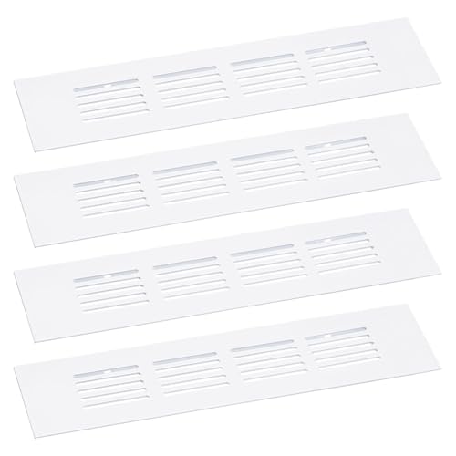 QUARKZMAN Luftschlitze Abdeckung, 4 Stück 200 x 50mm - Aluminiumlegierung Gitter Luft Rücklauf Abdeckung, Rechteckige Lüftungsgitter für Schuhschrank Kleiderschrank (Weiß) von QUARKZMAN