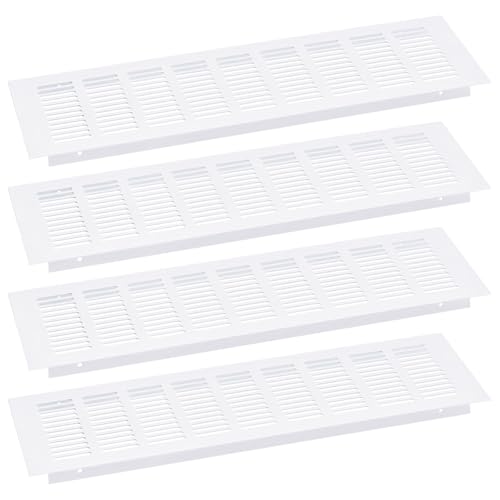QUARKZMAN Luftschlitze Abdeckung, 4 Stück 400 x 80mm - Aluminiumlegierung Gitter Luft Rücklauf Ventilabdeckung, Rechteckige Lüftungsgitter für Schuhschrank Kleiderschrank (Weiß) von QUARKZMAN