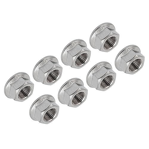 QUARKZMAN M12 x 1.25mm Sechskant Flansch Muttern x 8Stk 304 Edelstahl Gezahnte Metrische Sechskant Sicherungsmuttern für Rohrleitungen Automotoren [Silberton] von QUARKZMAN