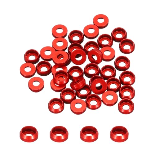 QUARKZMAN M2 Kegelbecher Senkscheiben, Lochdurchmesser 2mm/0,08" Aluminium-Dichtungen Becherscheiben Dichtung für Schraube RC/FPV/PC/Drone/Mechanische Packung mit 40 (Rot) von QUARKZMAN