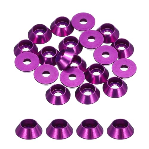 QUARKZMAN M3 Kegelbecher-Unterlegscheiben, eloxierte Aluminium-Dichtungen für Schrauben RC/FPV/PC/Drone/Mechanische Zubehörteile Modellteile, Packung mit 20 (Lila) von QUARKZMAN