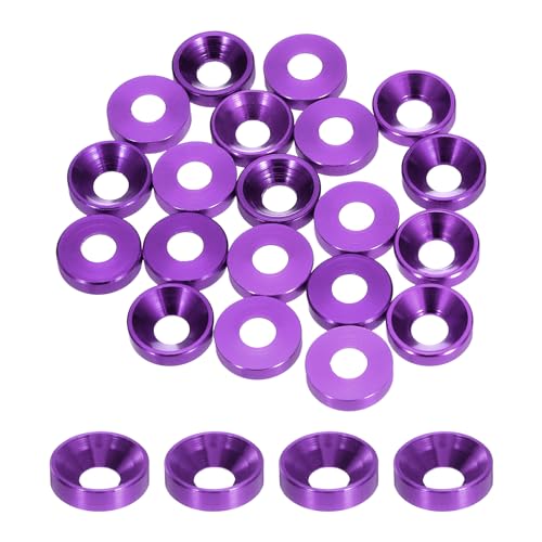 QUARKZMAN M4 Kegelbecher Senkscheiben Lochdurchmesser 4,1 mm/0,16 Zoll Aluminiumdichtungen Becherscheiben-Dichtung für Schrauben RC/FPV/PC/Drone/Mechanische Zubehör Modellteile, 20pcs (Lila) von QUARKZMAN