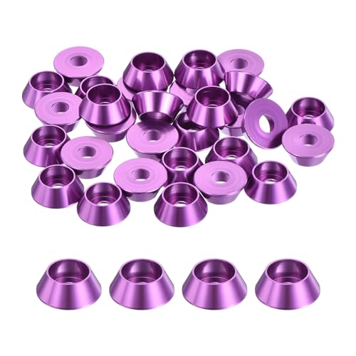 QUARKZMAN 30er Set M4 Konusbecher-Unterlegscheiben, eloxierte Aluminium-Dichtungen Kegel Senkkopf-Unterlegscheiben für Schraube RC/FPV/PC/Drone/Mechanische Zubehör-Modellteile (Lila) von QUARKZMAN