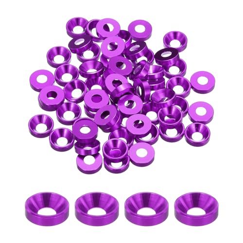 QUARKZMAN M5 Kegelbecher Senkscheiben, eloxierte Aluminiumdichtungen für Schrauben RC/FPV/PC/Drone/Mechanische Zubehörteile Modellteile, Packung mit 60 (Lila) von QUARKZMAN