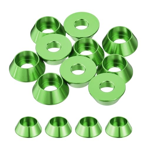QUARKZMAN M5 Kegelbecher Unterlegscheiben, eloxierte Aluminium-Dichtungen Kegelkopf-Unterlegscheibe für Schraube RC/FPV/PC/Drone/Mechanische Zubehörteile Modellteile, Packung mit 10 (Grün) von QUARKZMAN