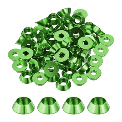 QUARKZMAN M5 Kegelbecher Unterlegscheiben, eloxierte Aluminium-Dichtungen Kegelkopf-Unterlegscheibe für Schraube RC/FPV/PC/Drone/Mechanische Zubehörteile Modellteile, Packung mit 60 (Grün) von QUARKZMAN