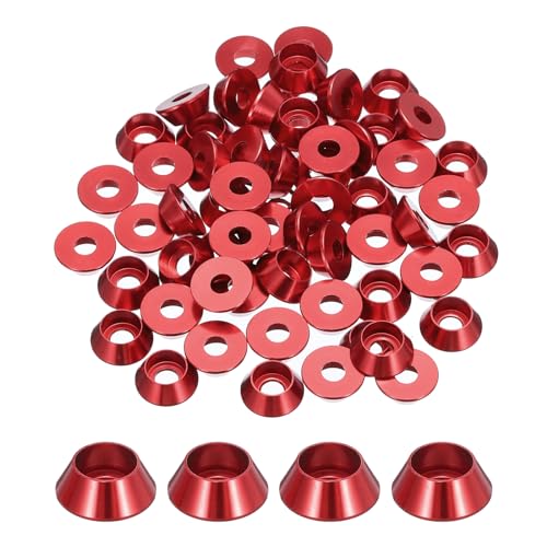 QUARKZMAN M5 Kegelbecher-Unterlegscheiben, eloxierte Aluminium-Dichtungen für Schrauben RC/FPV/PC/Drone/Mechanische Zubehörteile Modellteile, Packung mit 60 Stück (Dunkelrot) von QUARKZMAN