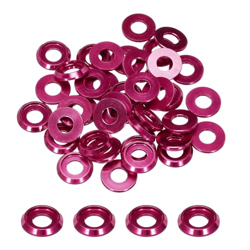 QUARKZMAN M6 Kegelbecher Senkscheiben, Lochdurchmesser 6mm/0,24" Aluminium-Dichtungen Becherscheibe Unterlegscheibe für Schraube RC/FPV/PC/Drone/Mechanische, Packung mit 40 (Hot Pink) von QUARKZMAN