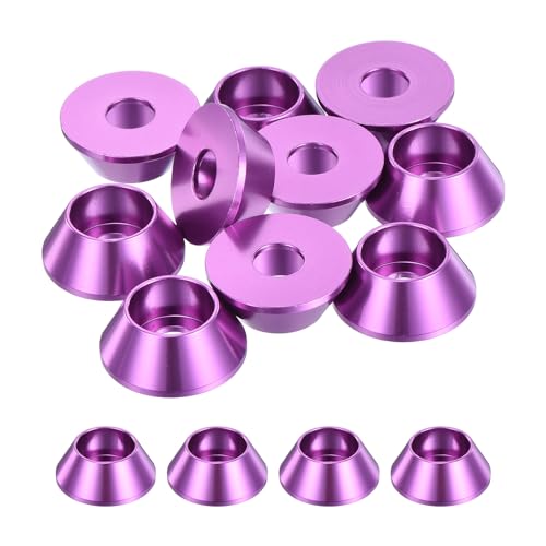 QUARKZMAN 10er Set M6 Kegelbecher-Unterlegscheiben, eloxierte Aluminium-Dichtungen Kegel Senkkopf-Unterlegscheiben für Schraube RC/FPV/PC/Drone/Mechanische Zubehör-Modellteile (Lila) von QUARKZMAN