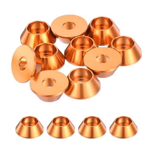 QUARKZMAN 10er Set M6 Konusbecher-Unterlegscheiben, eloxierte Aluminium-Dichtungen Kegel Senkkopf-Unterlegscheiben für Schraube RC/FPV/PC/Drone/Mechanische Zubehör-Modellteile (Orange) von QUARKZMAN