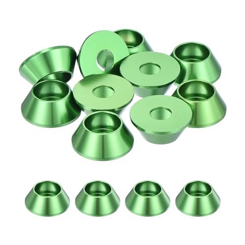 QUARKZMAN 10er Set M6 Konusbecher-Unterlegscheiben, eloxierte Aluminium-Dichtungen Kegel Senkkopf-Unterlegscheiben für Schraube RC/FPV/PC/Drone/Mechanische Zubehörteile Modellteile (Grün) von QUARKZMAN