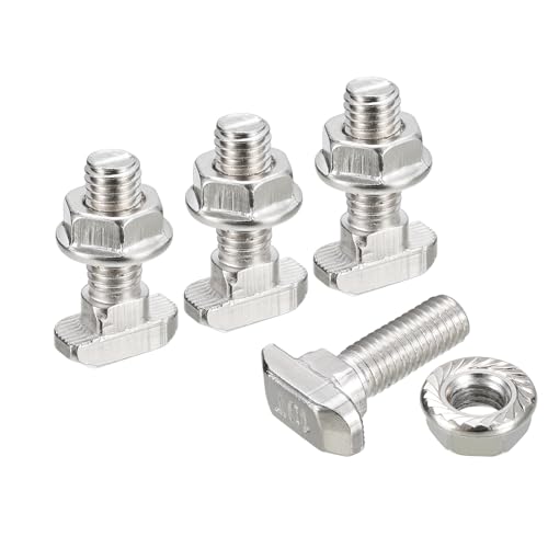 QUARKZMAN M8x25mm T-Nut und M8 Sechskantflanschmuttern-Set, 40 Sets Hammerkopf T-Bolzen T-Form Stift Schiebeschraube für 45er Aluminiumprofil von QUARKZMAN