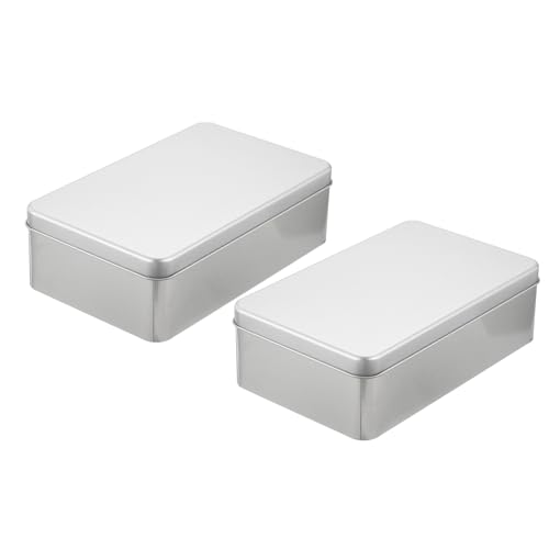 QUARKZMAN Metall-Dosenbehälter, 2 Stück 7,1x4,3x2,2 Zoll Silber Mini Tragbare Metall-Rechteckige Leere Scharnierdosen mit Deckel für die Aufbewahrung zu Hause von QUARKZMAN