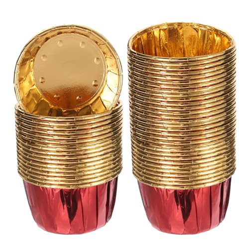 QUARKZMAN Mini Metallic Foil Cupcake Liners zum Backen von Cupcakes, 50 Stück Cupcake-Muffin-Förmchen Cupcake-Halter Papierfettfeste Wrapper für Hochzeit, Duschen, Geschenk, Rot/Gold von QUARKZMAN