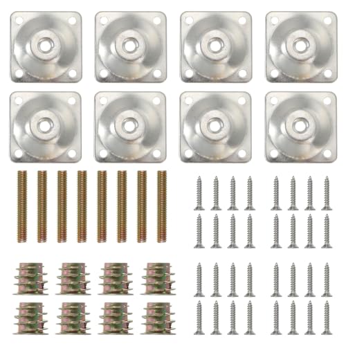 QUARKZMAN Möbelfuß Montageplatten Sets 5/16" (M8) Befestigungsplatten mit Hanger Bolts & Schrauben 16 Sets T-Platten Möbelreparatur Sets für Sofa Couch Stuhlbeine von QUARKZMAN