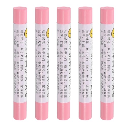 QUARKZMAN Möbelreparatur-Wachsmalstifte, 5 Stück - Holzwachs-Füllstift, Möbelmarker zum Ausbessern - für Kratzer, Löcher, Tische, Schreibtische, Holzböden, Abdeckungen, Pink von QUARKZMAN