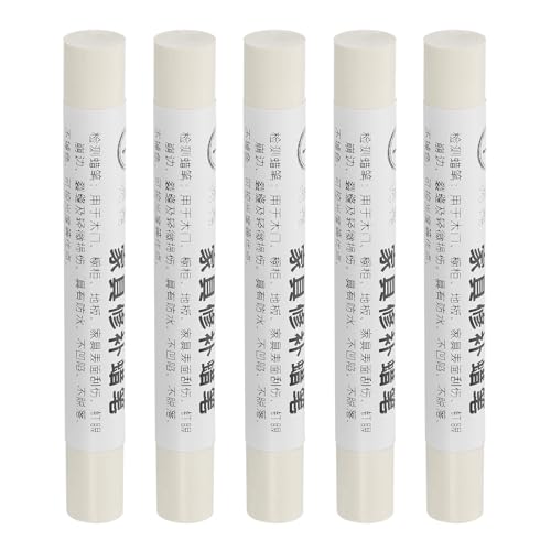 QUARKZMAN Möbelreparatur-Wachsmalstifte, 5 Stück - Holzwachs-Füllstift, Möbelmarker zum Ausbessern - für Kratzer, Löcher, Tische, Schreibtische, Holzböden, Abdeckungen, milchig weiß von QUARKZMAN